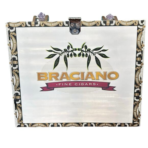 Vintage Handmade Cigar Box Purse Beaded Handle Dancing Couple Braciano Box Bag - Picture 5 of 11